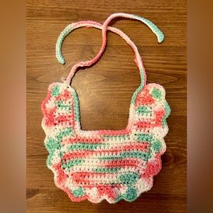 Hand Crocheted Bib Coral Candy Print